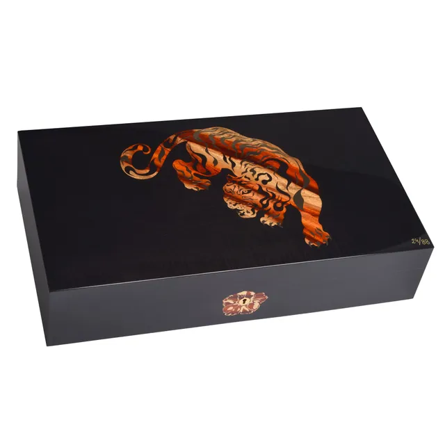 elie-bleu-tiger-humidor-box-110-zigarren-schwarz-intarsien image 1