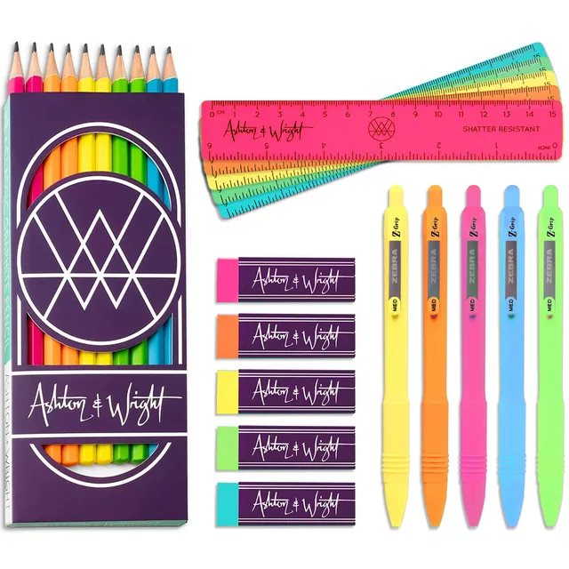 ashton-samplers-hb-bleistifte-neon-set-20-teilig-mit-lineal image 1