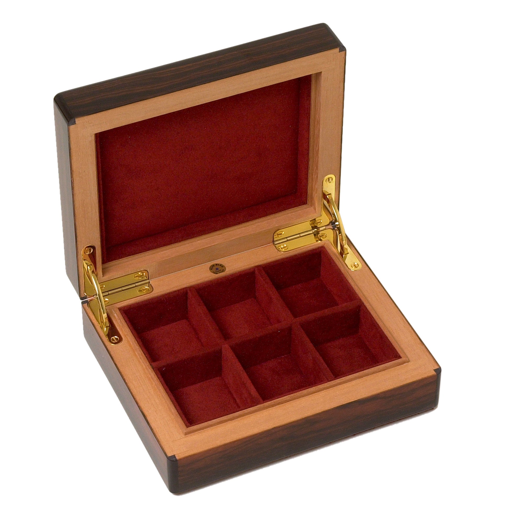 elie-bleu-classic-schmuckbox-6-ringe-nussmaser-holz image 1