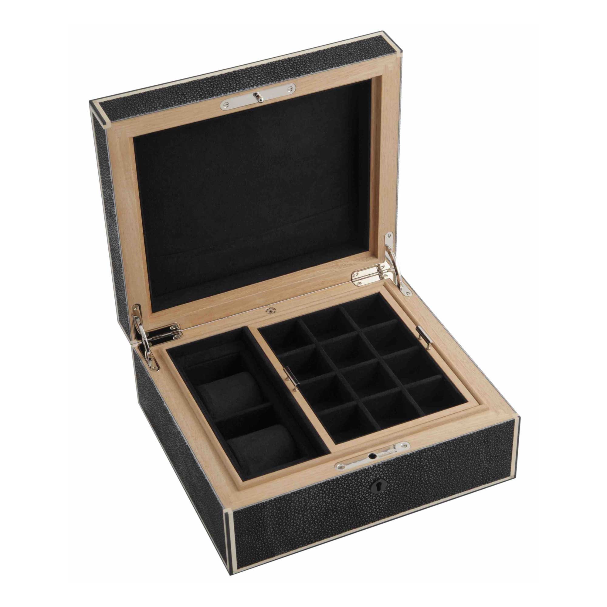 elie-bleu-galuchat-uhrenbox-2-uhren-schwarz-schmuck image 1