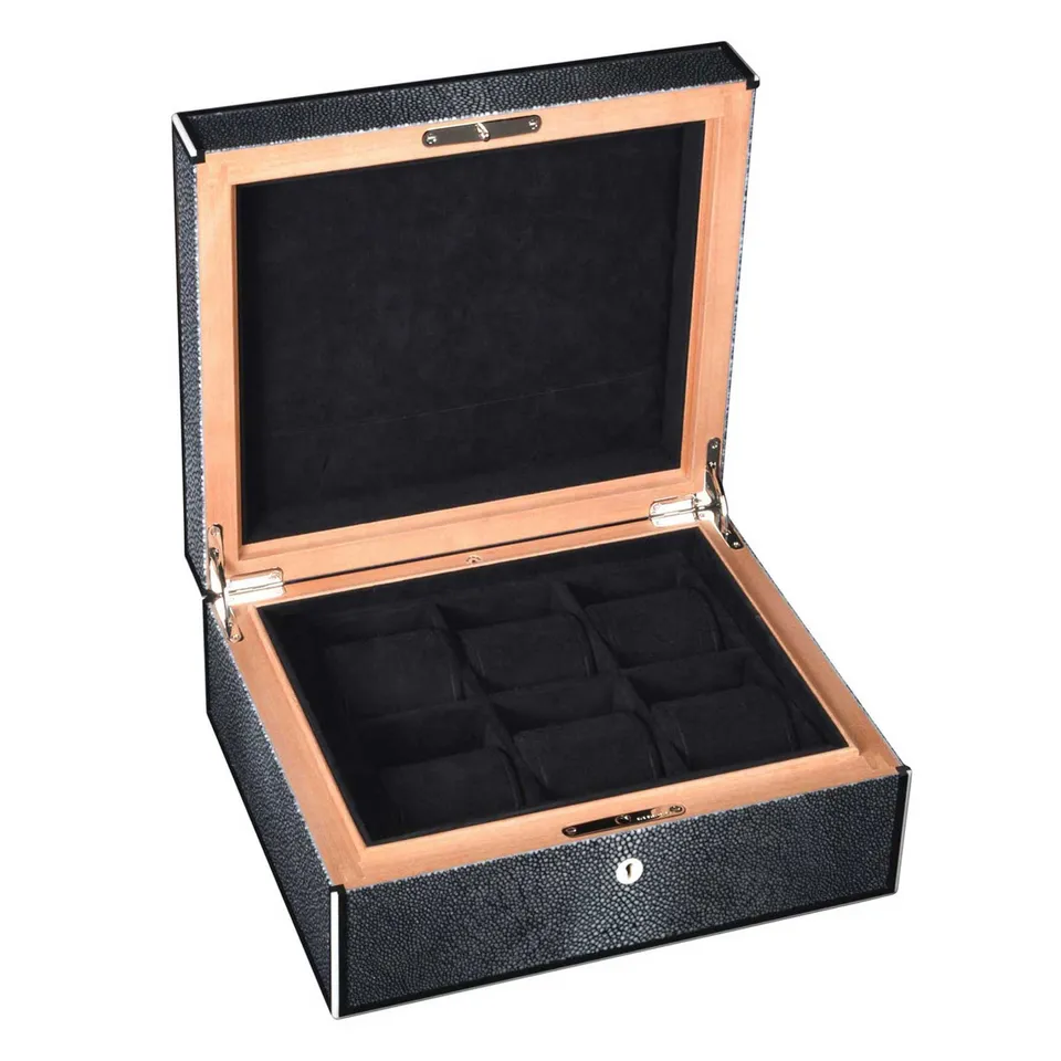 elie-bleu-shagreen-uhrenbox-6-uhren-schwarz-galuchat image 1