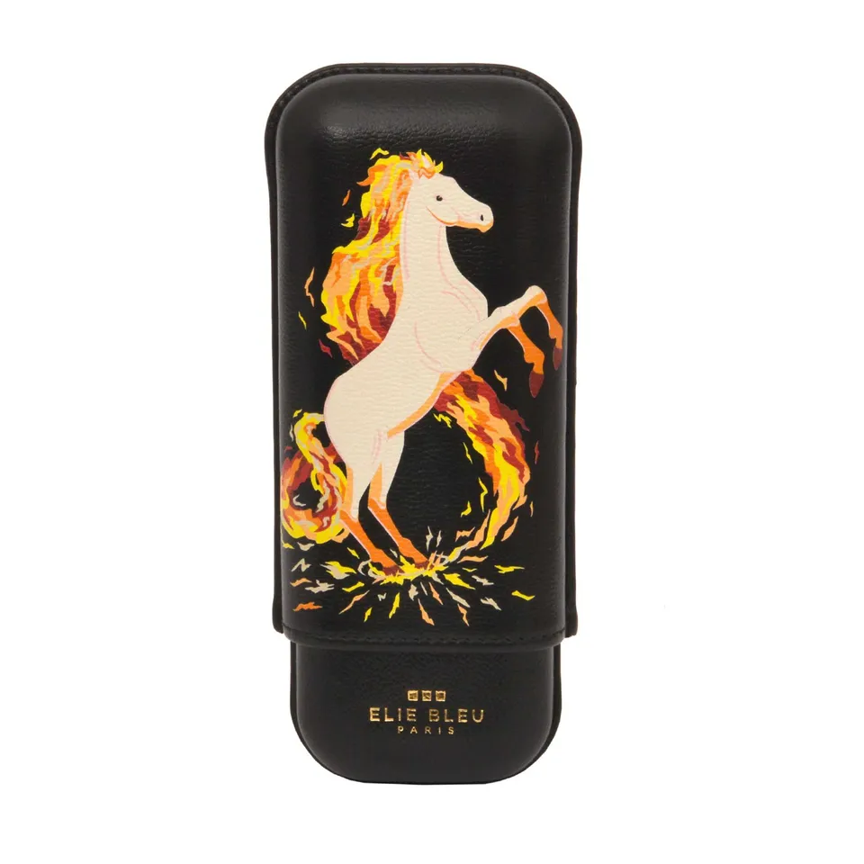 elie-bleu-fire-horse-zigarrenetui-leder-2-zigarren image 1